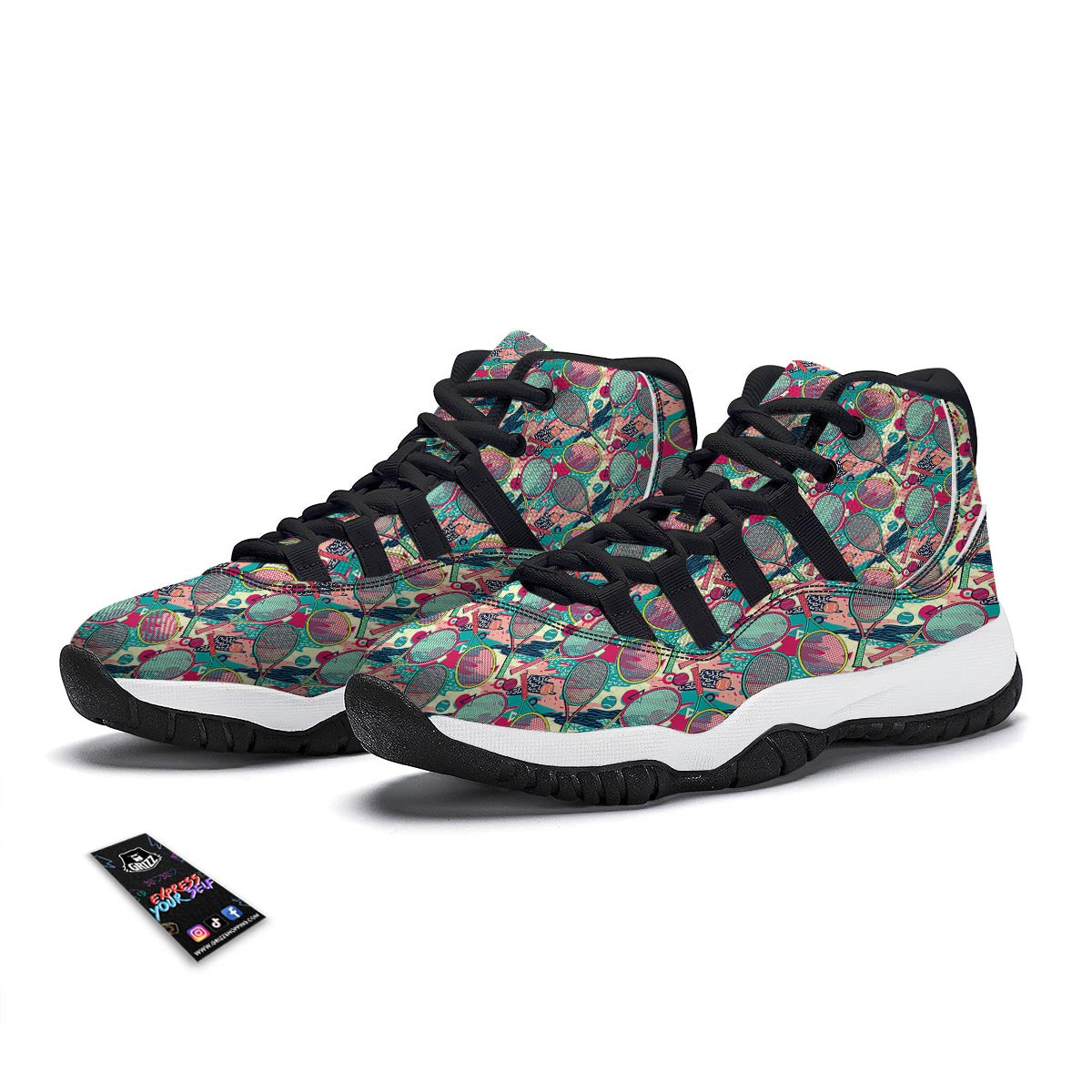 Pattern Print Tennis Black Bball Shoes-grizzshop