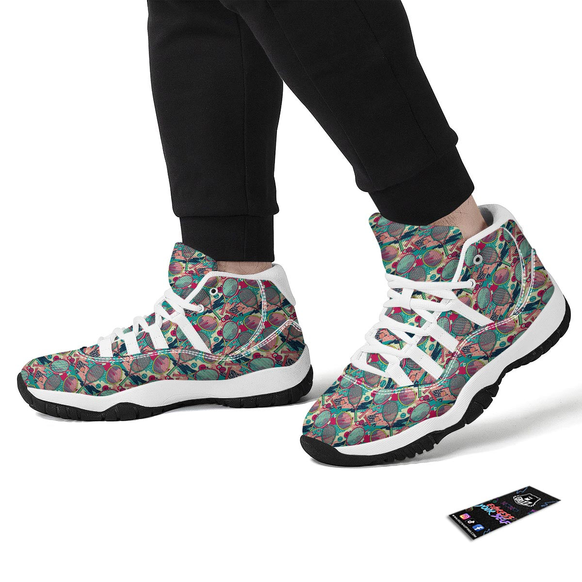 Pattern Print Tennis White Bball Shoes-grizzshop