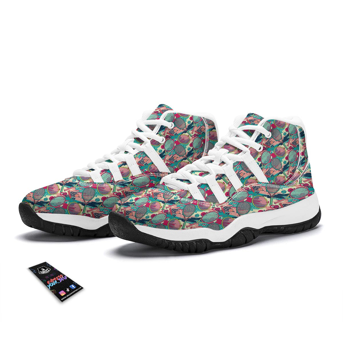 Pattern Print Tennis White Bball Shoes-grizzshop