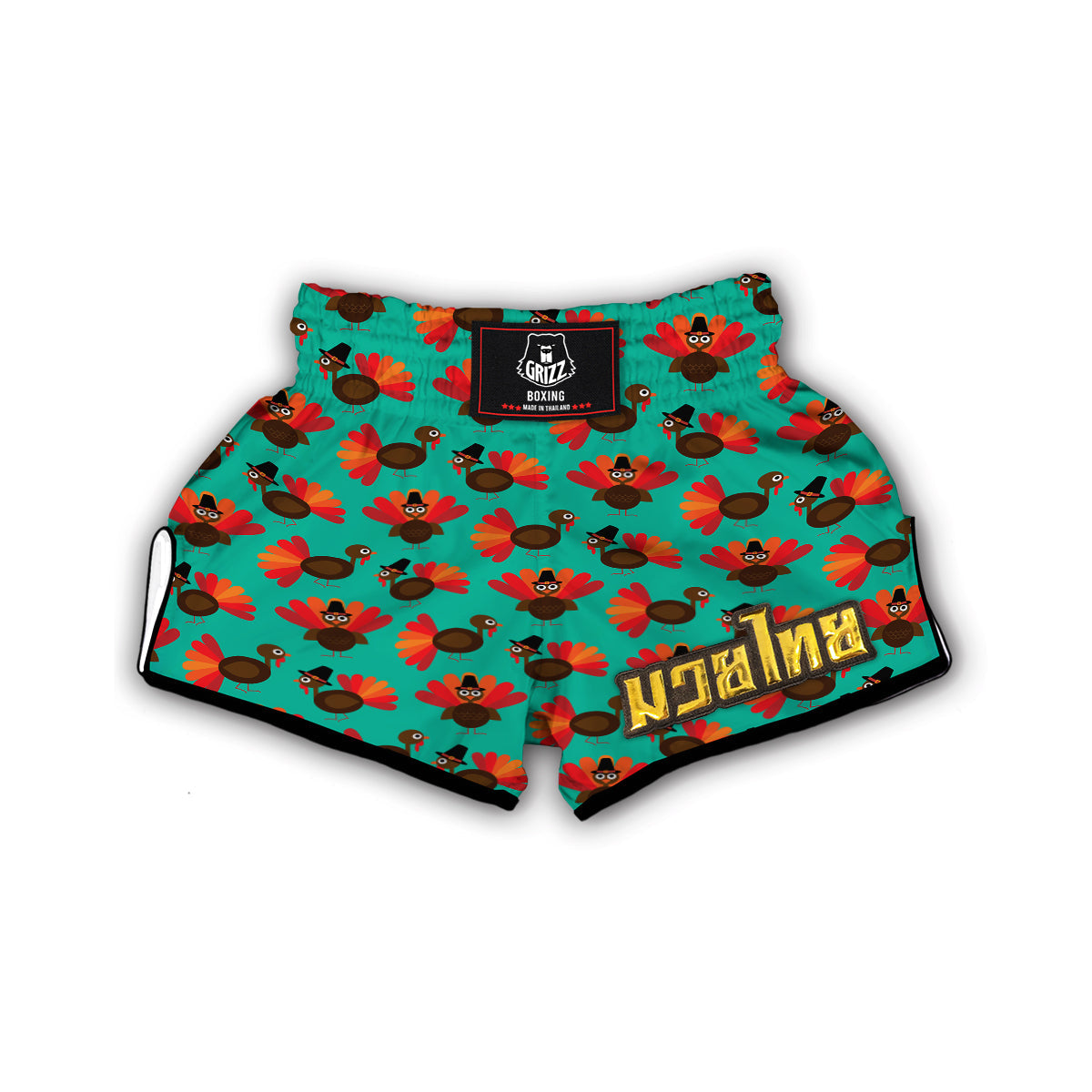 Pattern Print Thankgiving Turkey Muay Thai Boxing Shorts-grizzshop