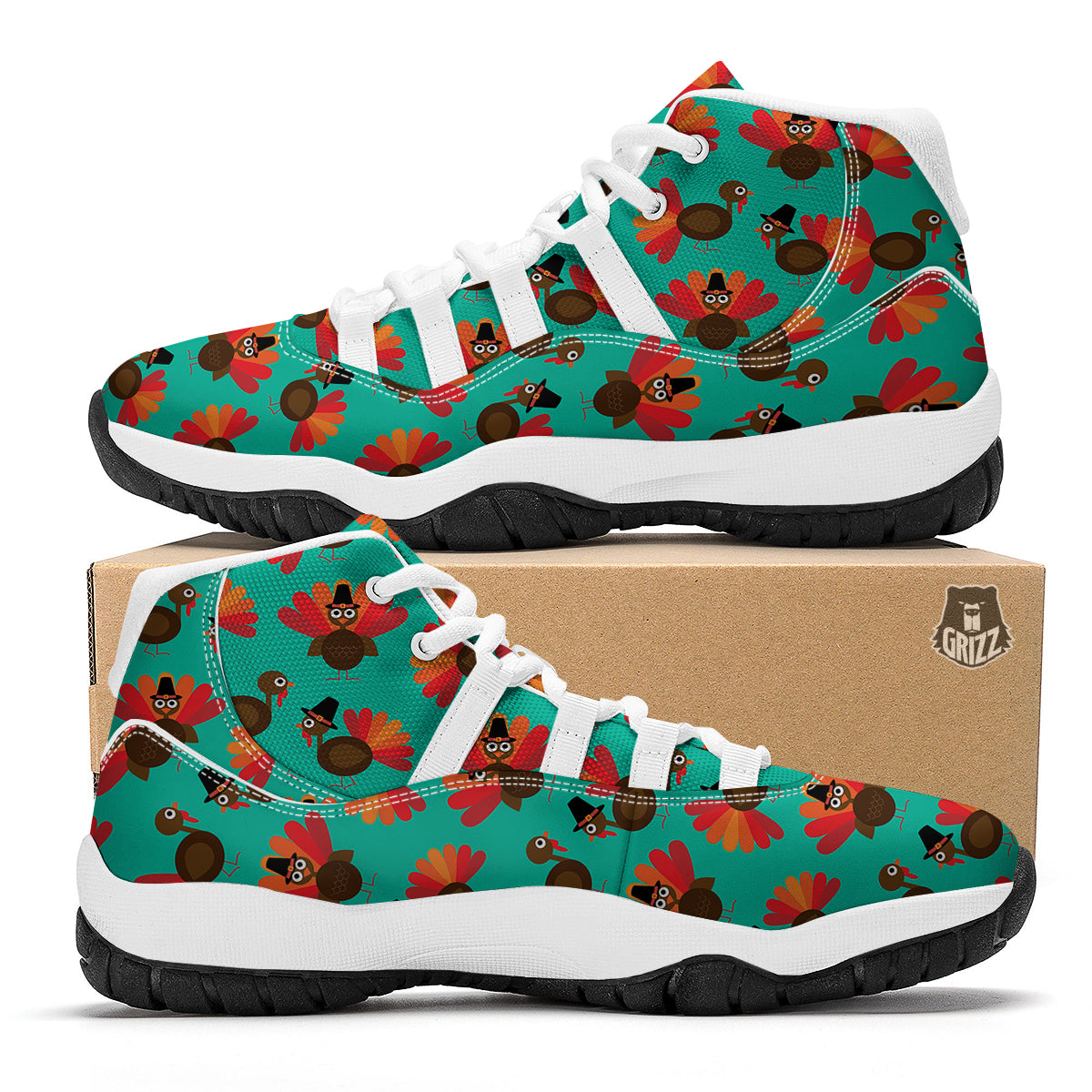 Pattern Print Thankgiving Turkey White Bball Shoes-grizzshop