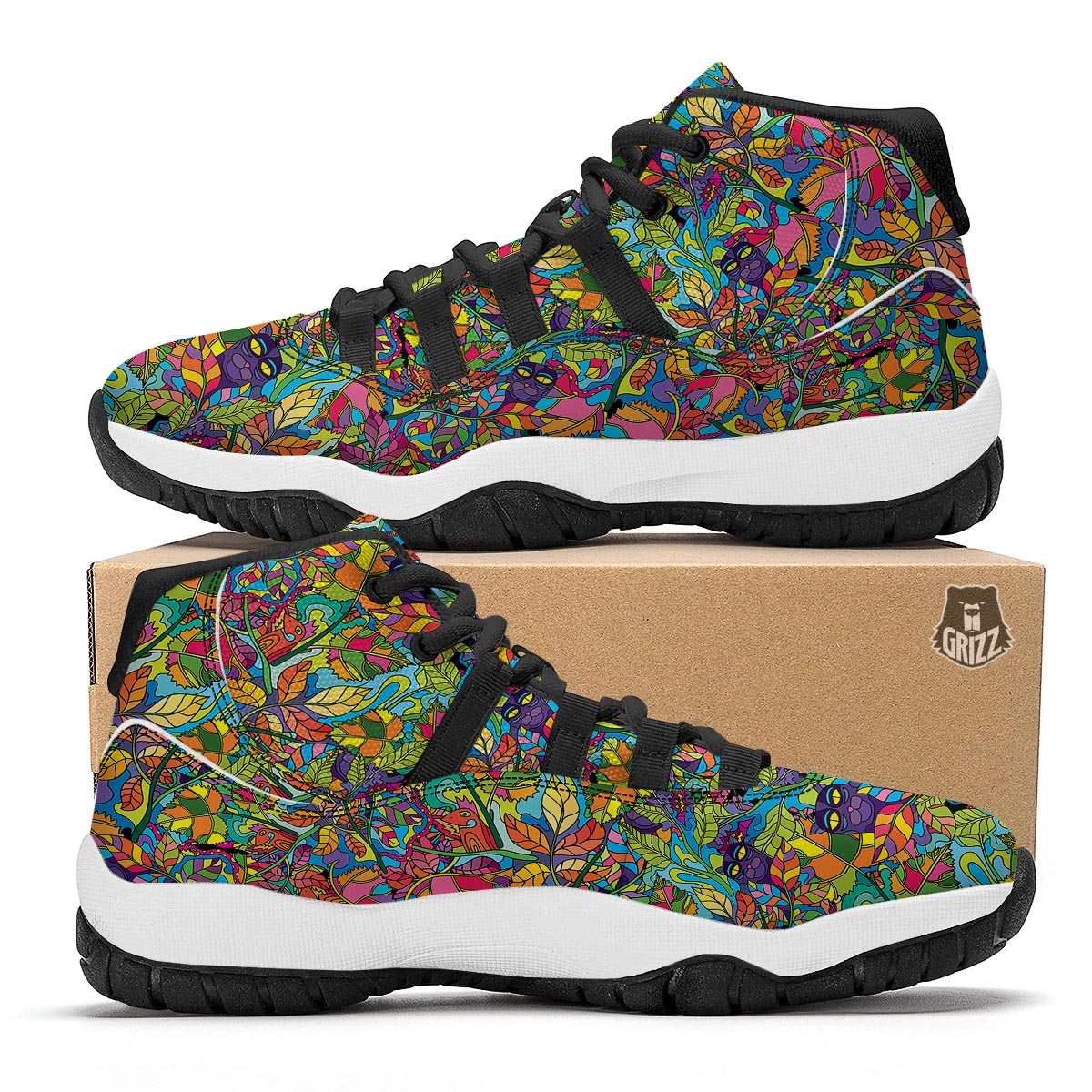 Pattern Print Trippy Black Bball Shoes-grizzshop