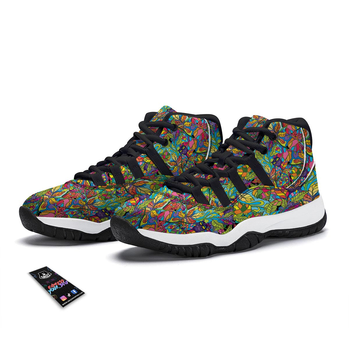 Pattern Print Trippy Black Bball Shoes-grizzshop