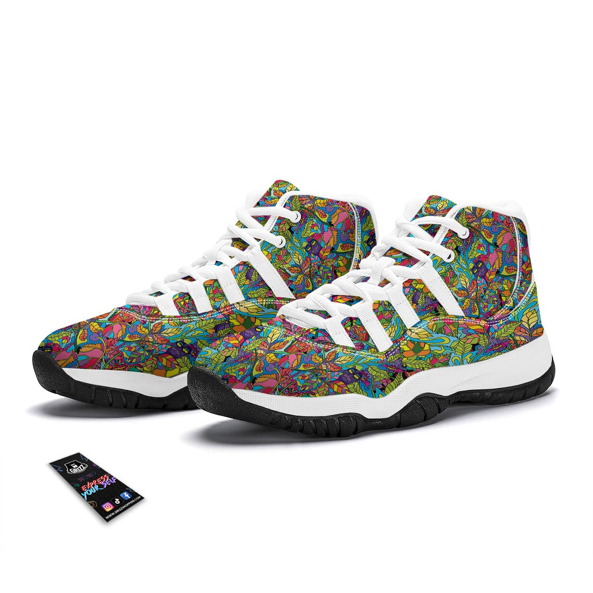 Pattern Print Trippy White Bball Shoes-grizzshop