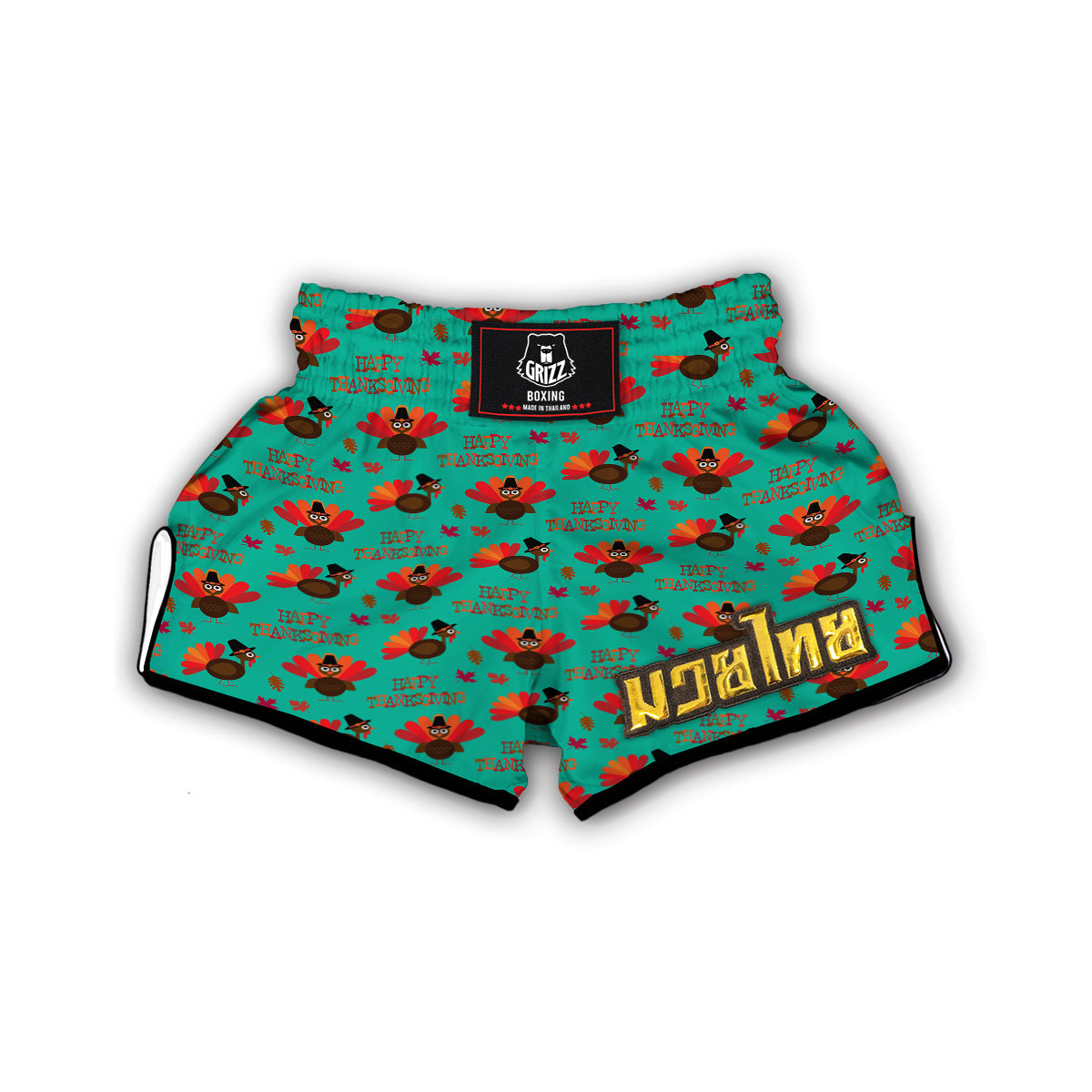 Pattern Print Turkey Thankgiving Muay Thai Boxing Shorts-grizzshop