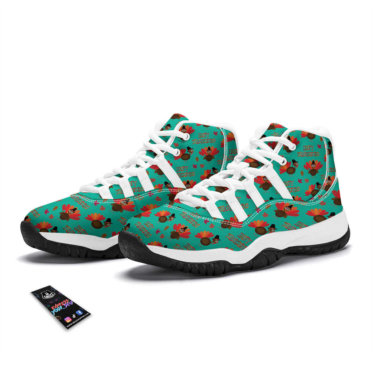 Pattern Print Turkey Thankgiving White Bball Shoes-grizzshop