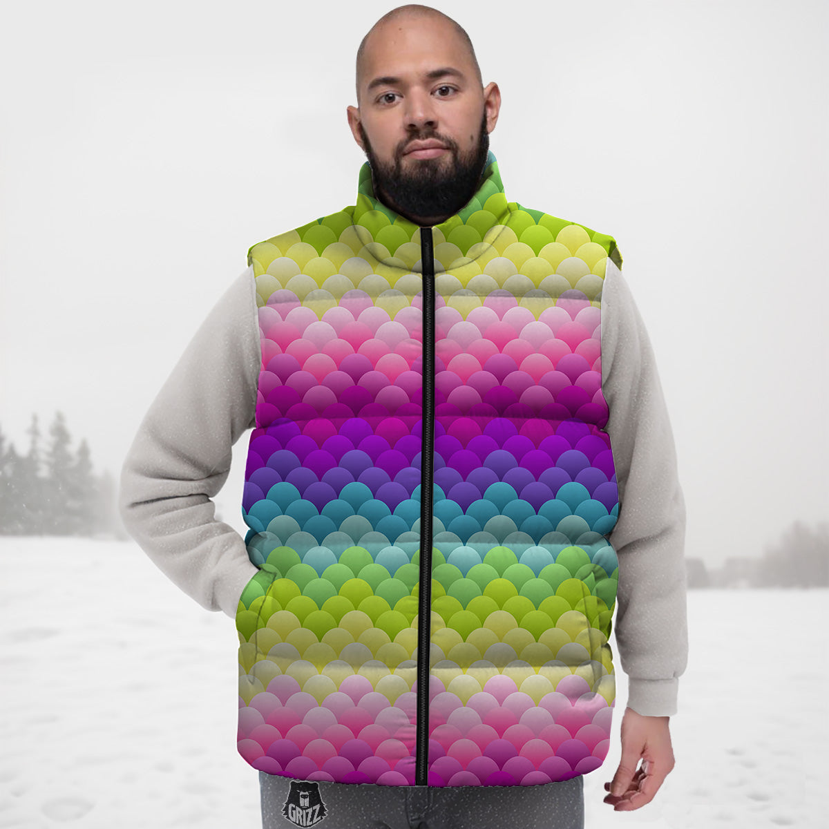 Pattern Print Typewriter Down Vest-grizzshop