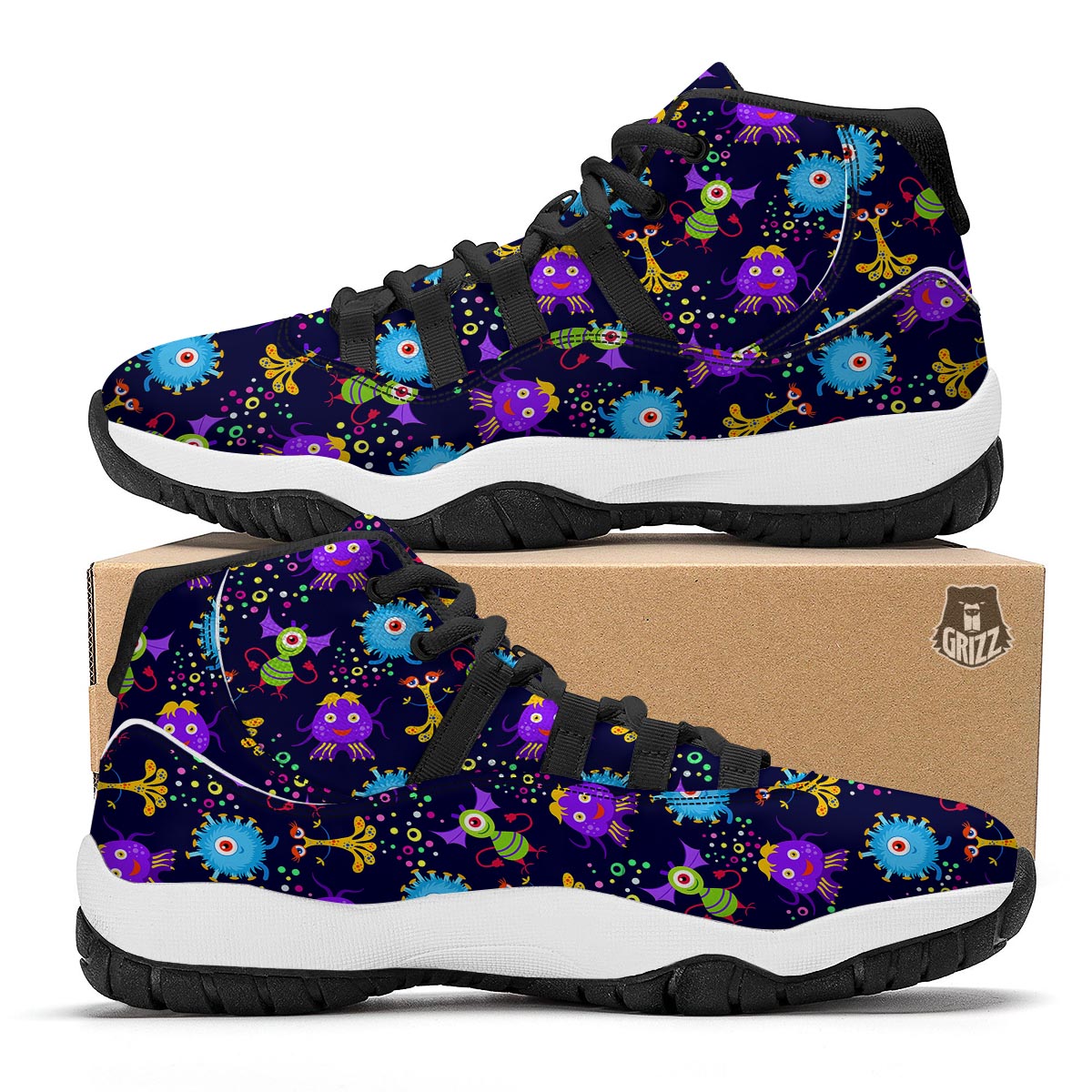 Pattern Print Ufo Alien Black Bball Shoes-grizzshop