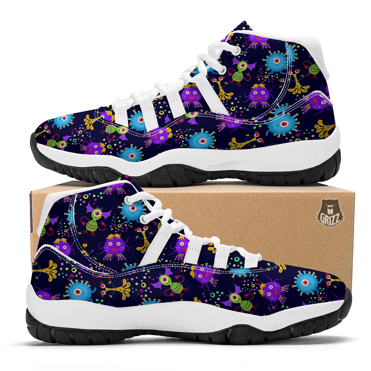 Pattern Print Ufo Alien White Bball Shoes-grizzshop