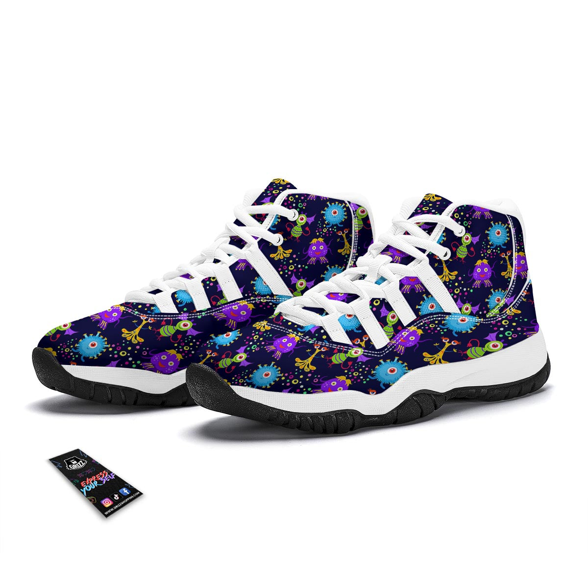 Pattern Print Ufo Alien White Bball Shoes-grizzshop