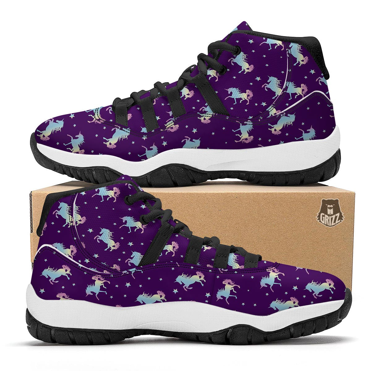 Pattern Print Unicorn Black Bball Shoes-grizzshop