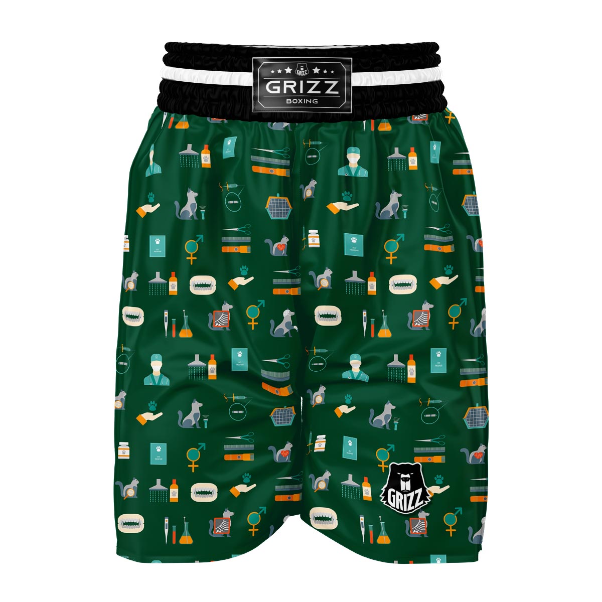 Pattern Print Veterianary Boxing Shorts-grizzshop
