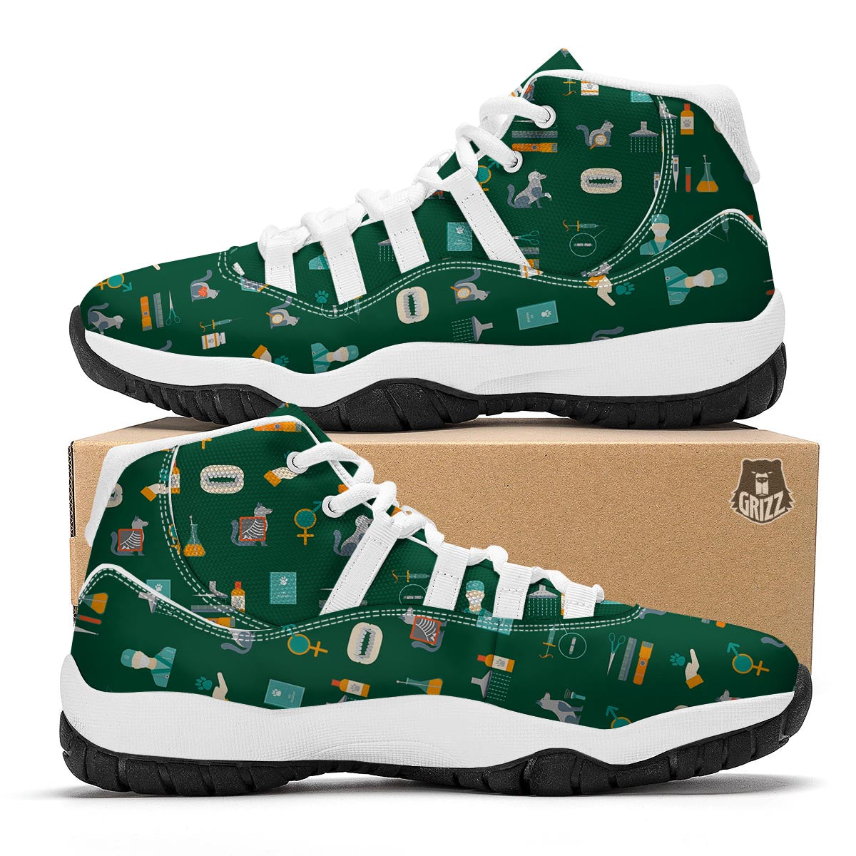 Pattern Print Veterianary White Bball Shoes-grizzshop
