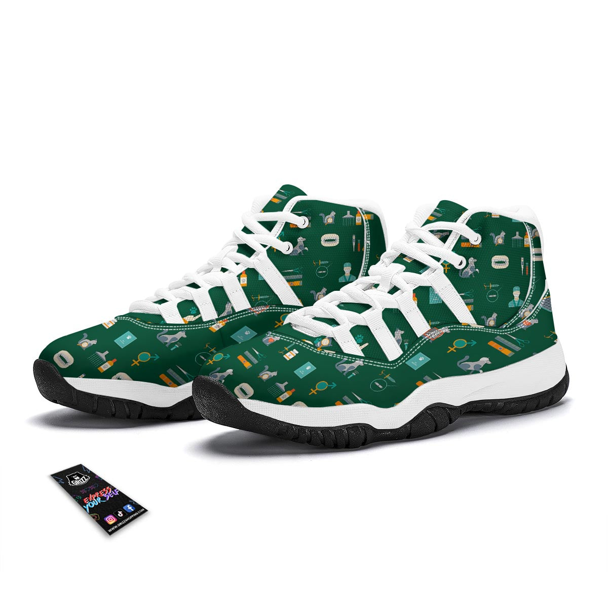 Pattern Print Veterianary White Bball Shoes-grizzshop
