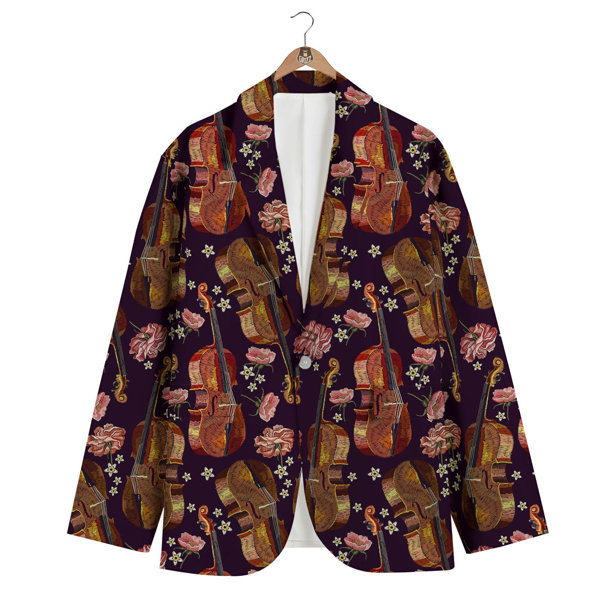 Pattern Print Violin Men's Blazer-grizzshop