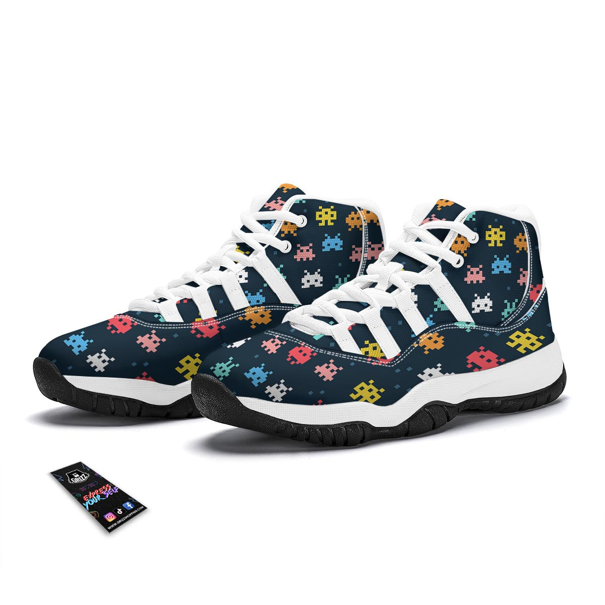 Pattern Print Virus Bacteria White Bball Shoes-grizzshop
