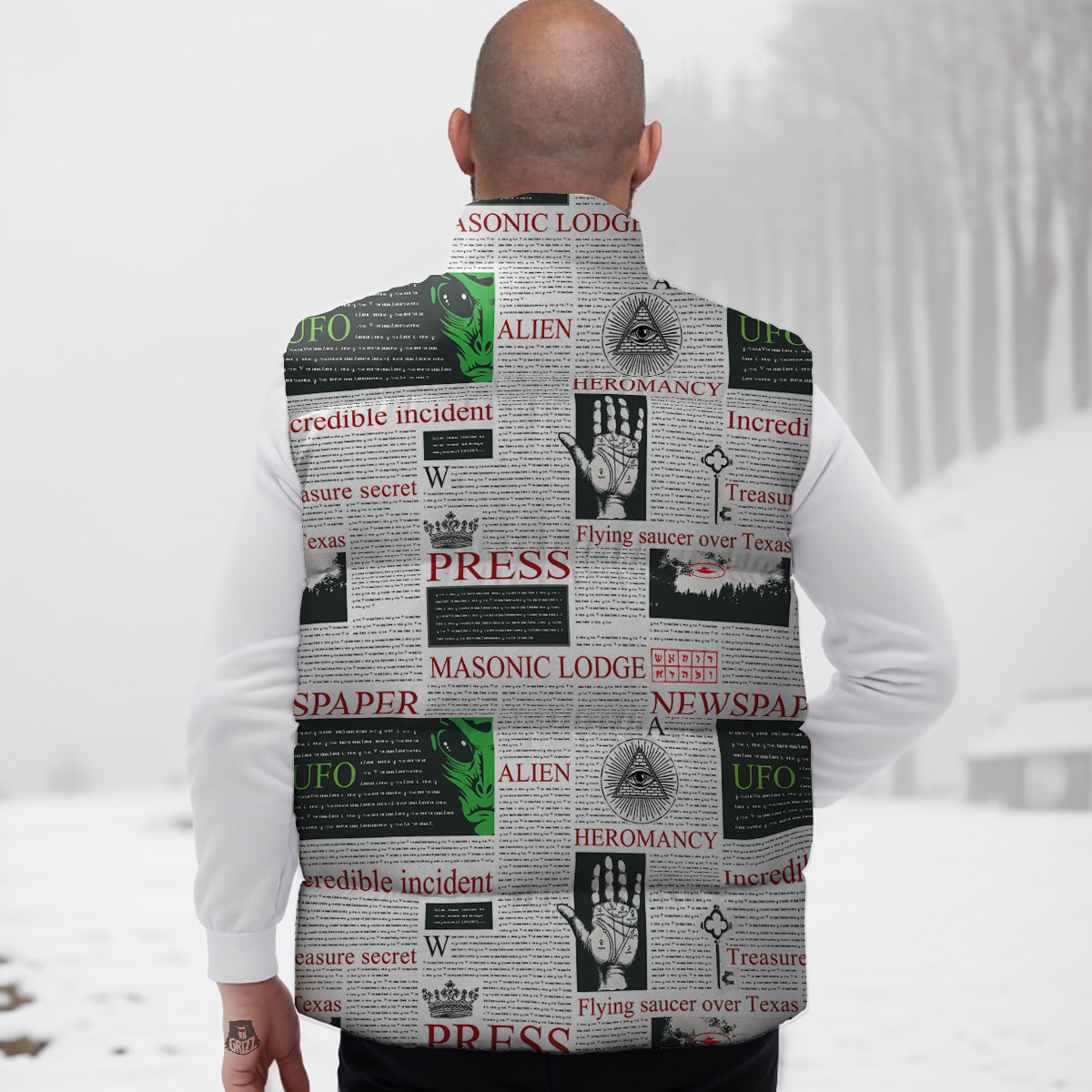 Pattern Print Volleyball Down Vest-grizzshop