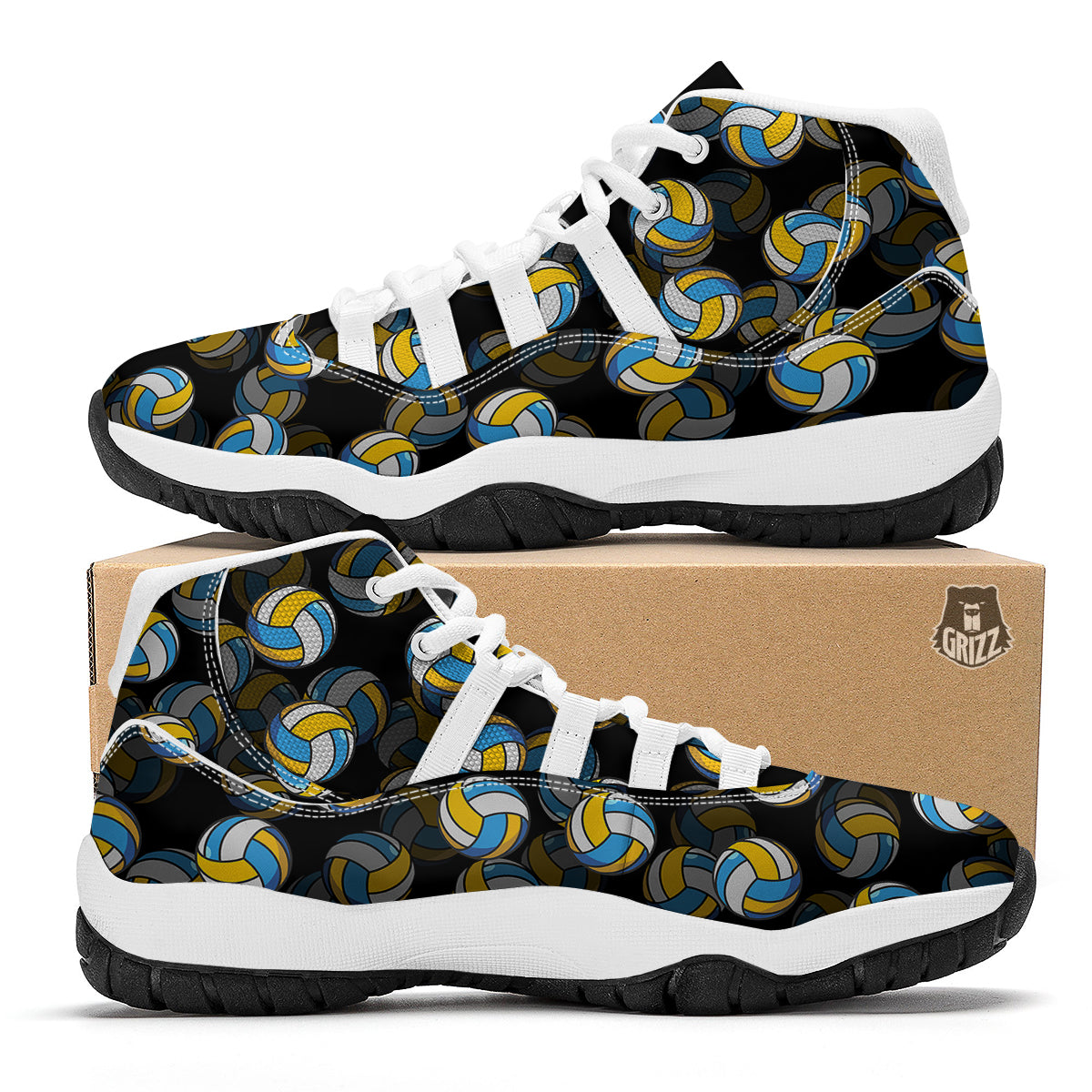 Pattern Print Volleyball White Bball Shoes-grizzshop