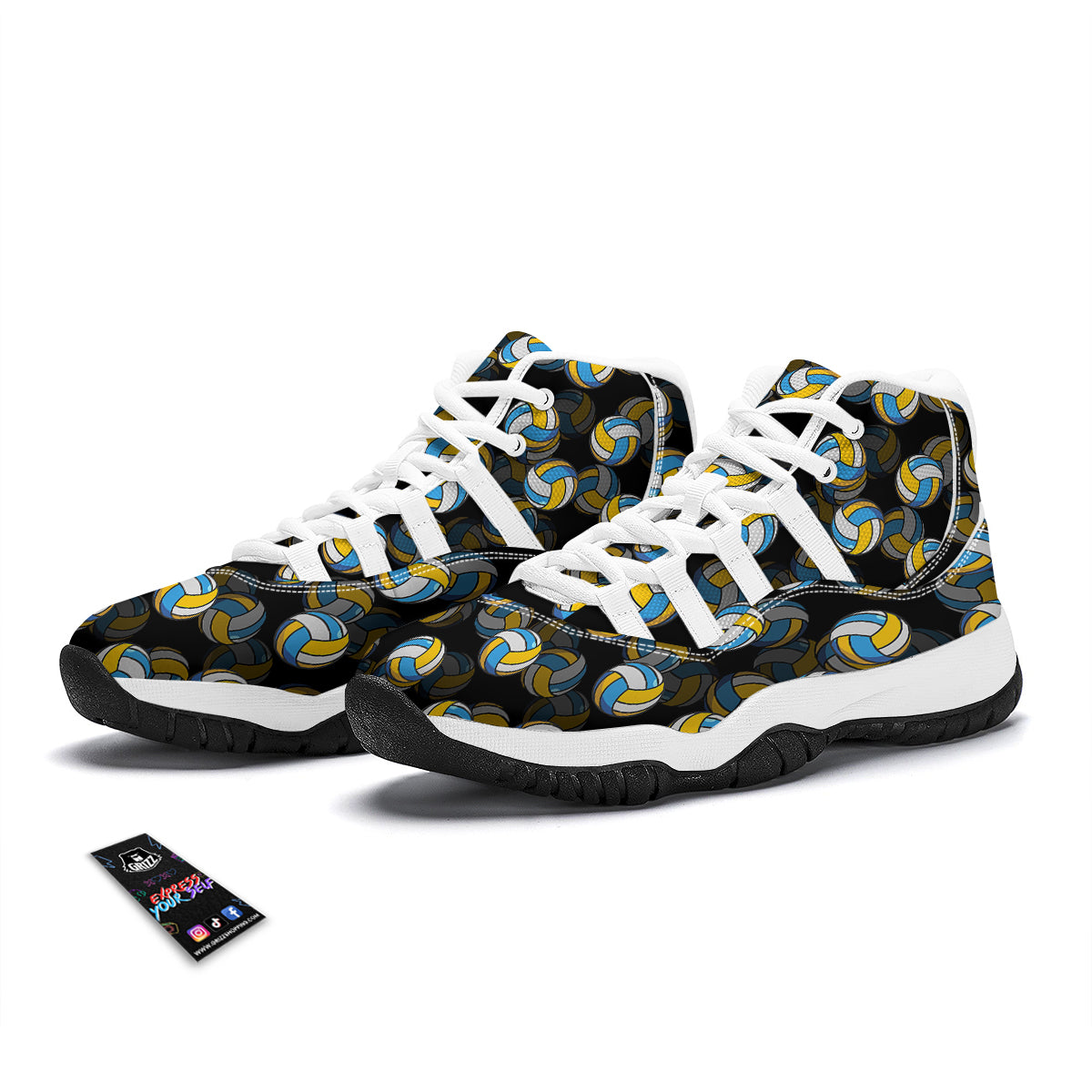 Pattern Print Volleyball White Bball Shoes-grizzshop