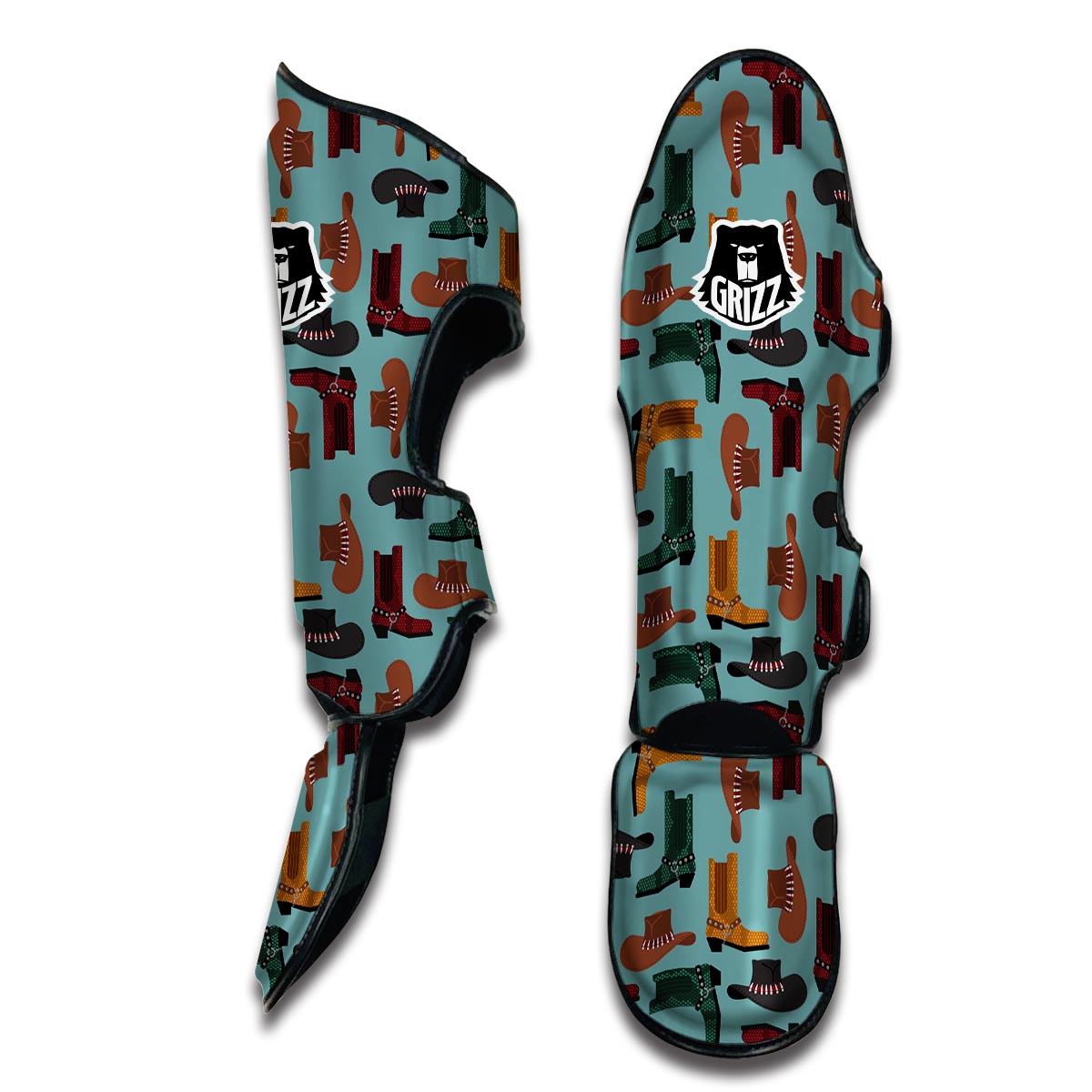 Pattern Print Western Cowboy Muay Thai Shin Guards-grizzshop