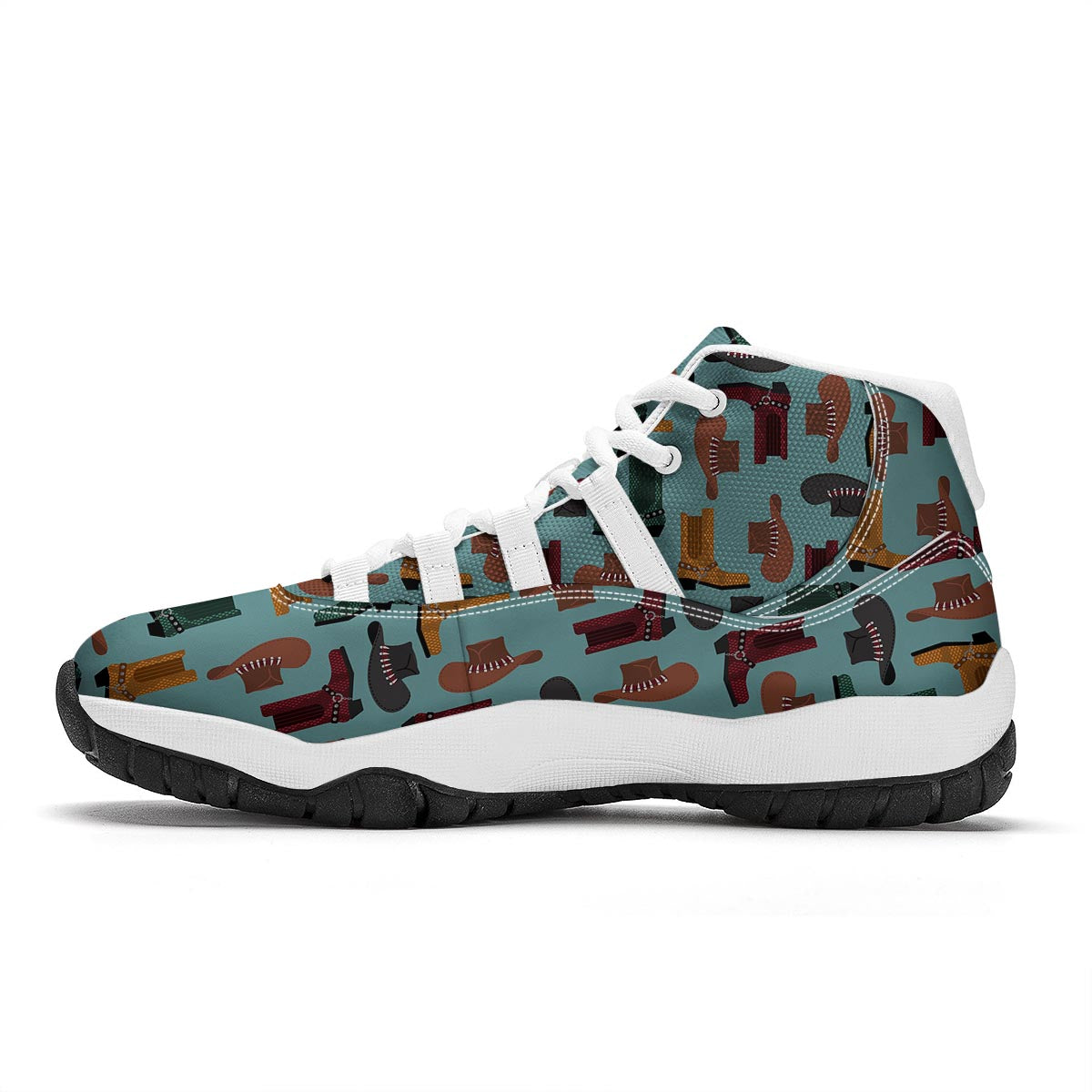 Pattern Print Western Cowboy White Bball Shoes-grizzshop