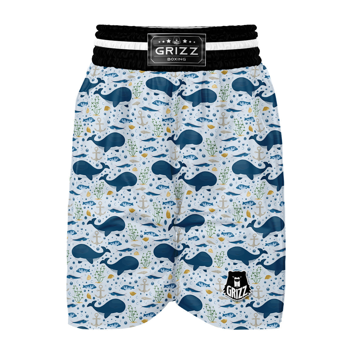 Pattern Print Whale Humpback Boxing Shorts-grizzshop
