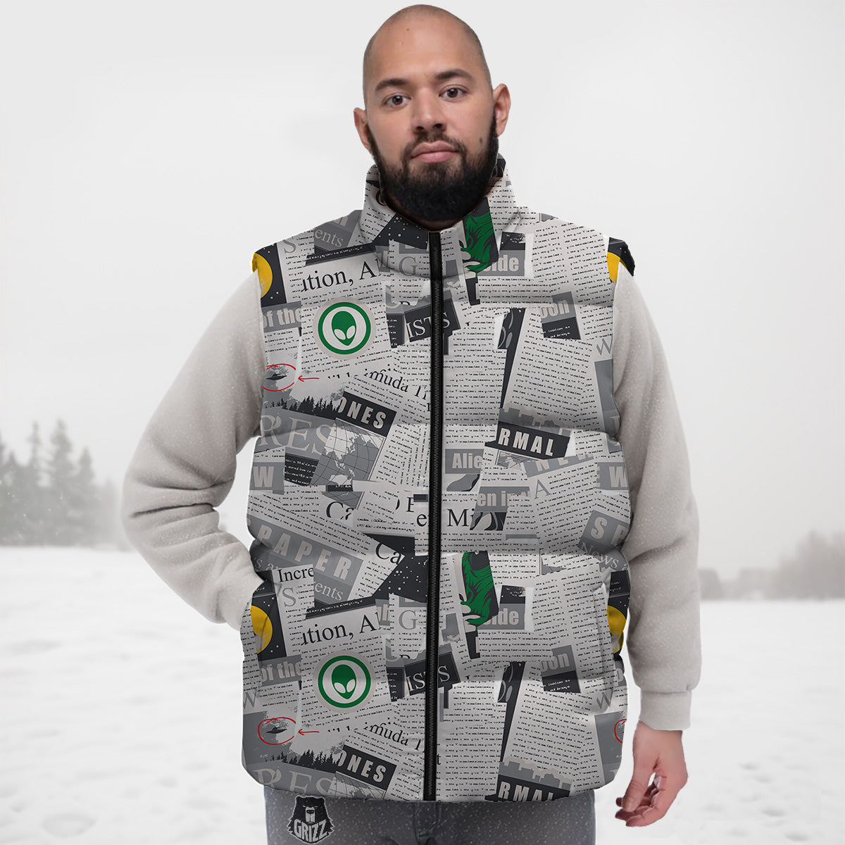 Pattern Print Whale Humpback Down Vest-grizzshop