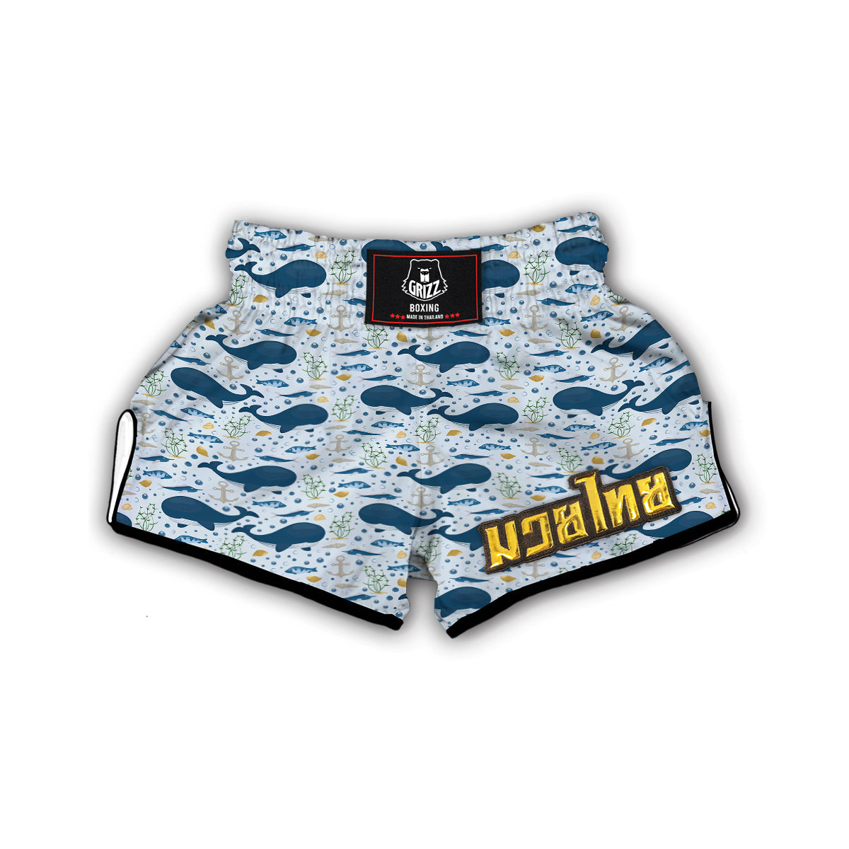 Pattern Print Whale Humpback Muay Thai Boxing Shorts-grizzshop