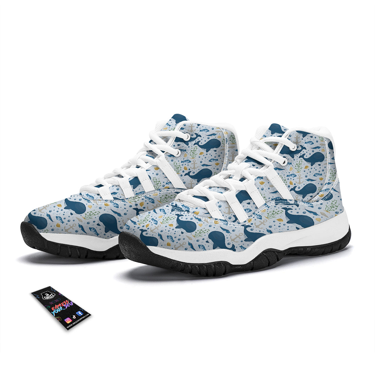 Pattern Print Whale Humpback White Bball Shoes-grizzshop