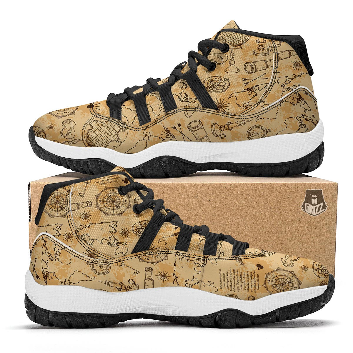 Pattern Print World Map Black Bball Shoes-grizzshop