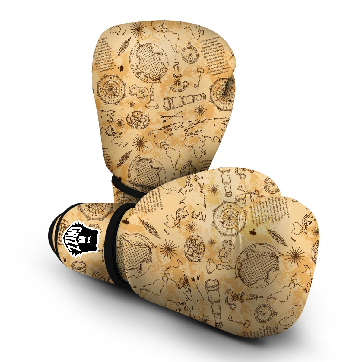 Pattern Print World Map Boxing Gloves-grizzshop