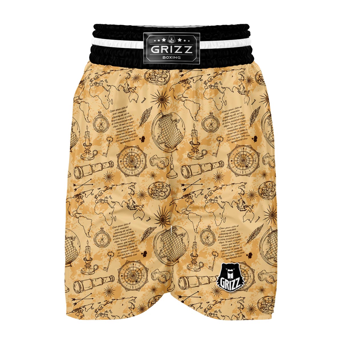 Pattern Print World Map Boxing Shorts-grizzshop