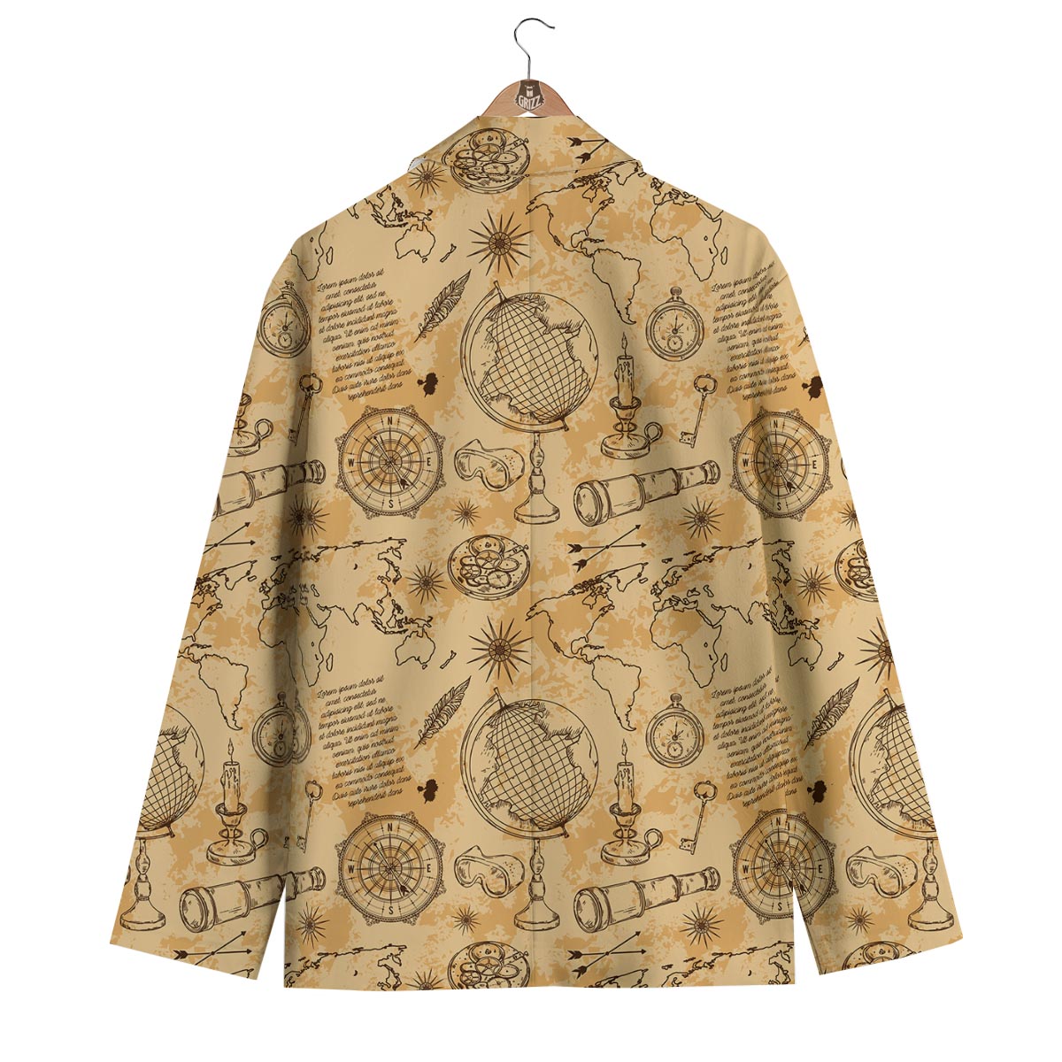 Pattern Print World Map Men's Blazer-grizzshop