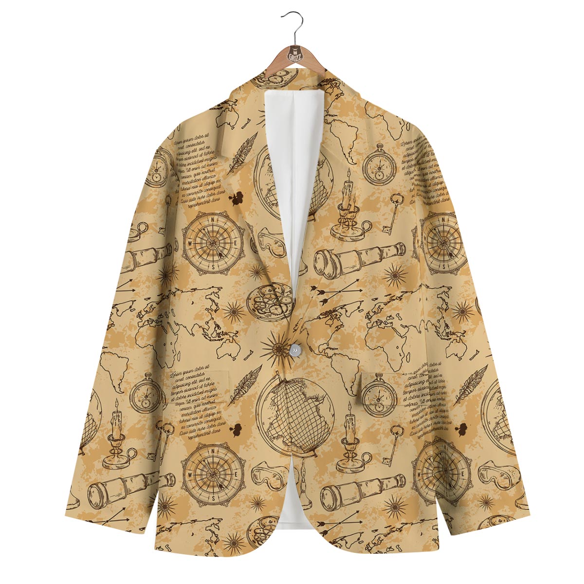 Pattern Print World Map Men's Blazer-grizzshop
