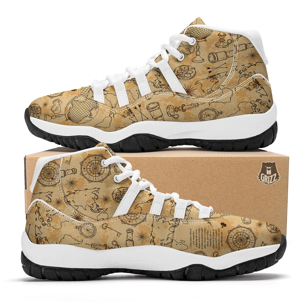 Pattern Print World Map White Bball Shoes-grizzshop