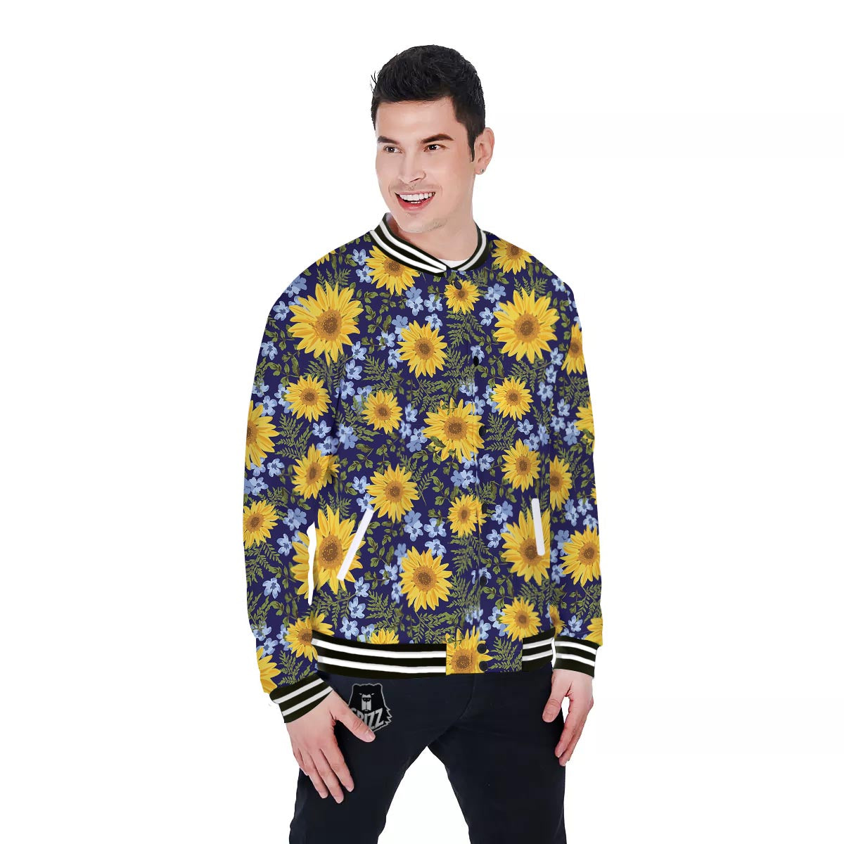 Pattern Sunflower Print Pattern Baseball Jacket-grizzshop