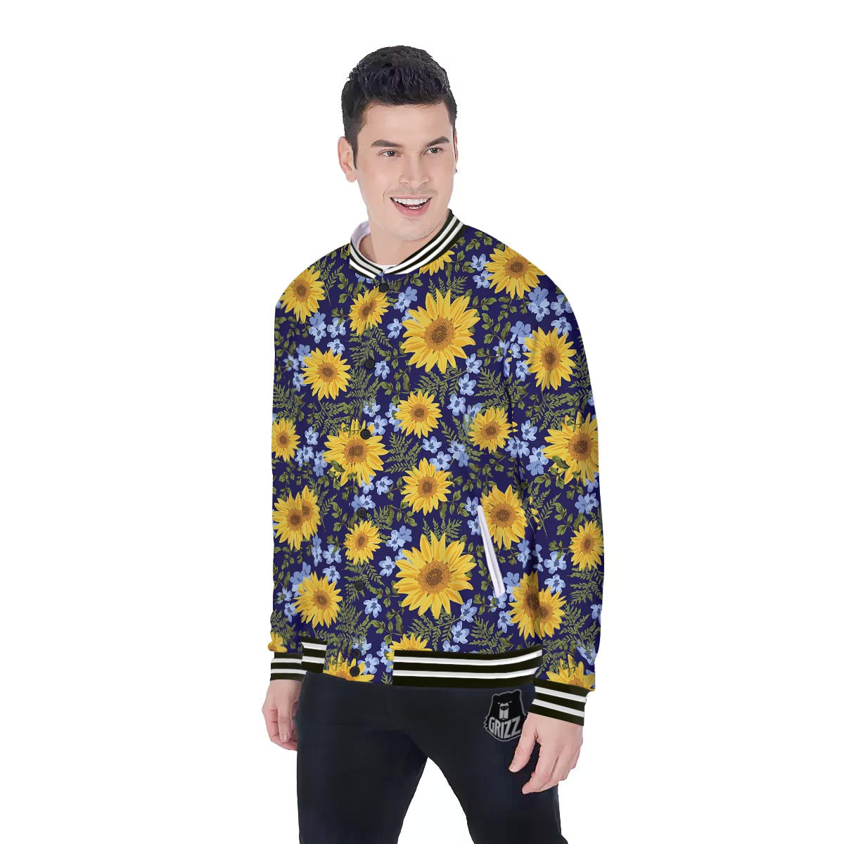 Pattern Sunflower Print Pattern Baseball Jacket-grizzshop