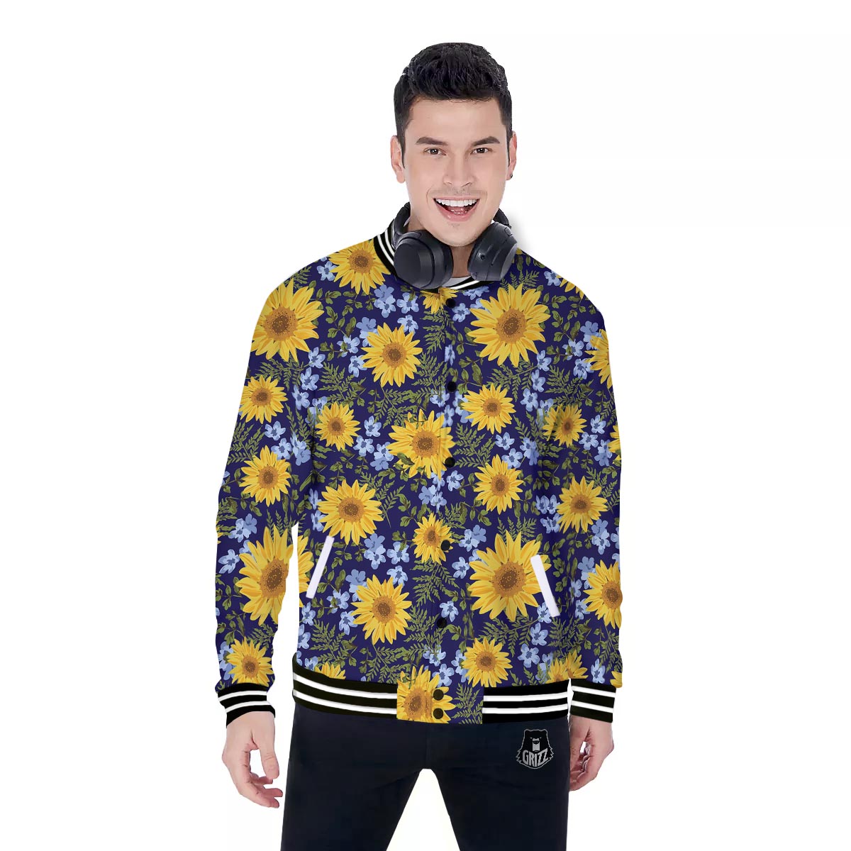 Pattern Sunflower Print Pattern Baseball Jacket-grizzshop