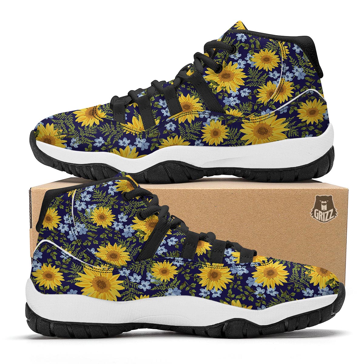 Pattern Sunflower Print Pattern Black Bball Shoes-grizzshop