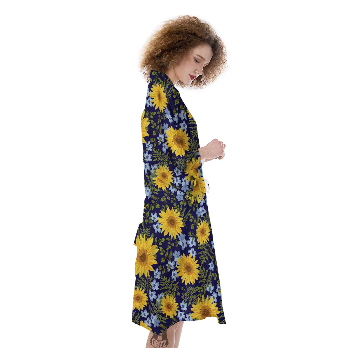Pattern Sunflower Print Pattern Kimono-grizzshop