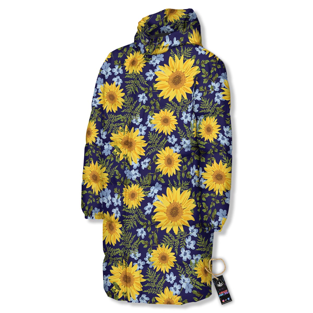 Pattern Sunflower Print Pattern Long Down Jacket-grizzshop