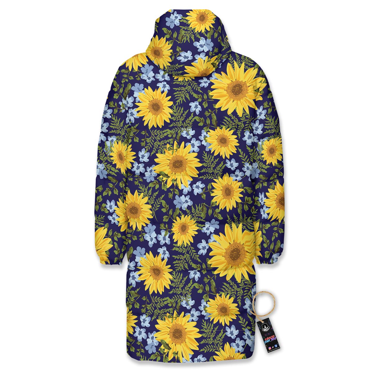 Pattern Sunflower Print Pattern Long Down Jacket-grizzshop