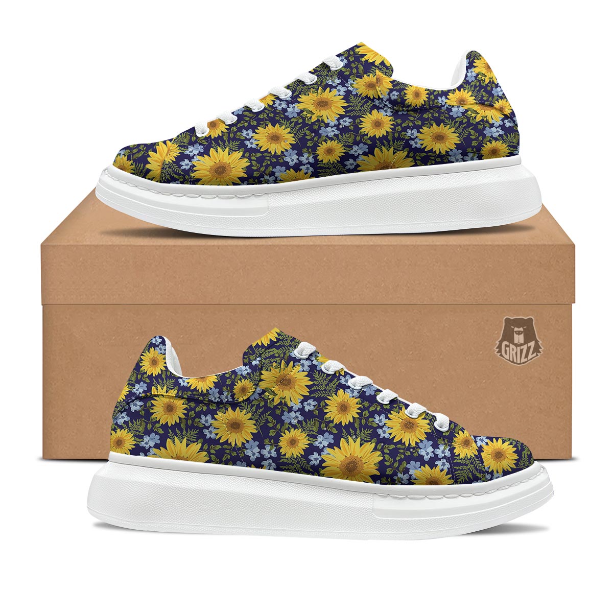 Pattern Sunflower Print Pattern Platform Shoes-grizzshop