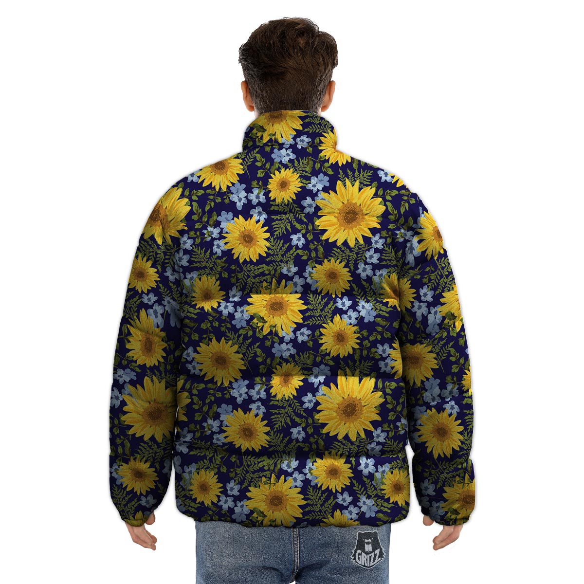 Pattern Sunflower Print Pattern Puffer Jacket-grizzshop