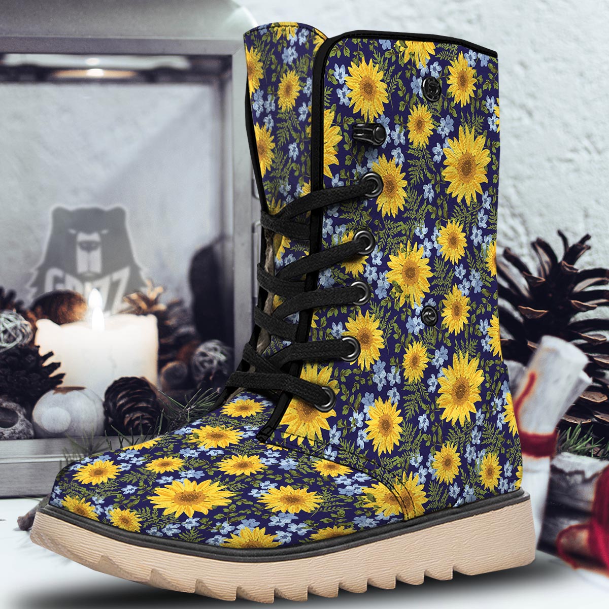 Pattern Sunflower Print Pattern Snow Boots-grizzshop