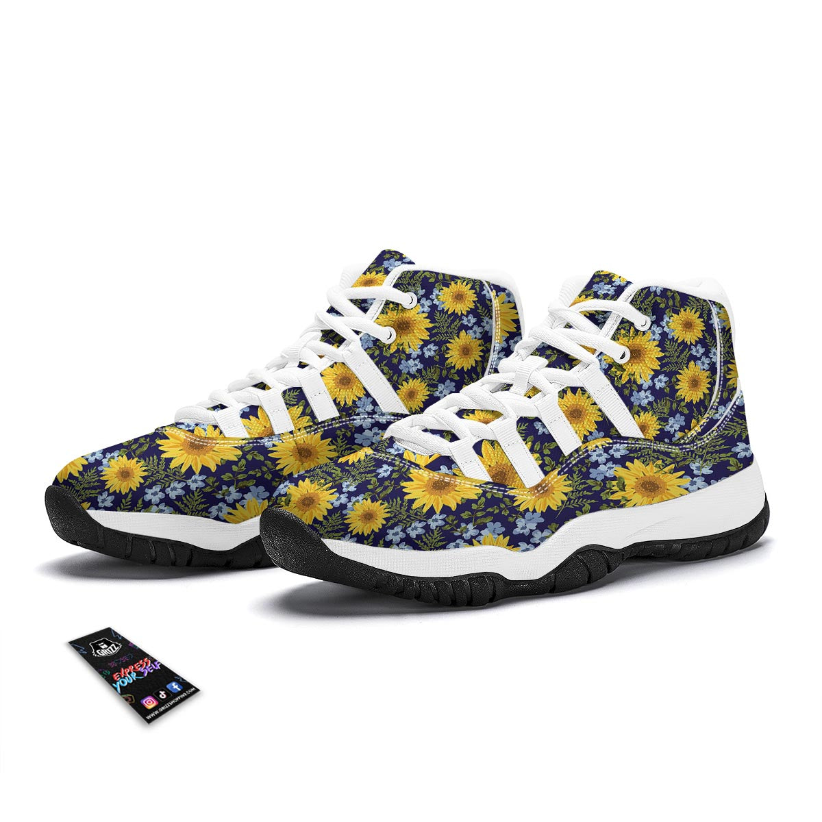 Pattern Sunflower Print Pattern White Bball Shoes-grizzshop