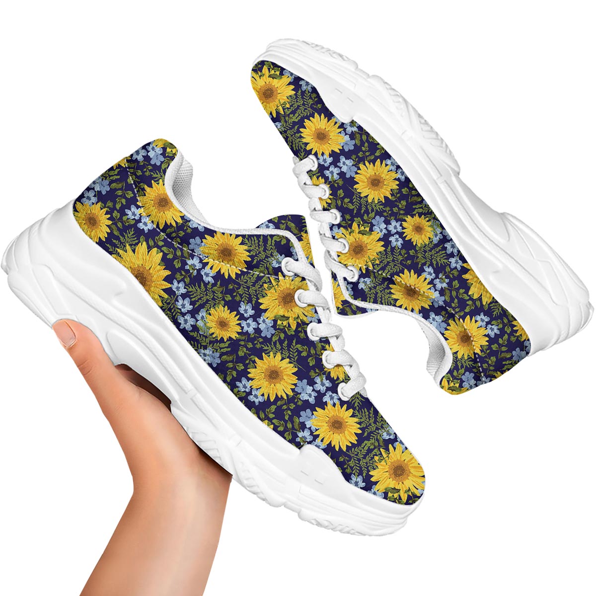 Pattern Sunflower Print Pattern White Chunky Shoes-grizzshop