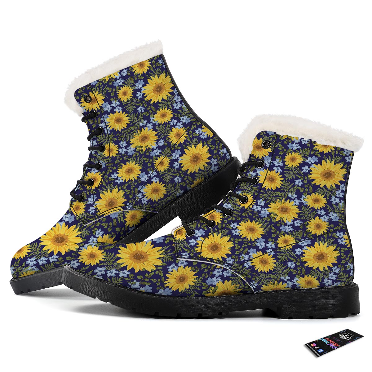 Pattern Sunflower Print Pattern Winter Boots-grizzshop