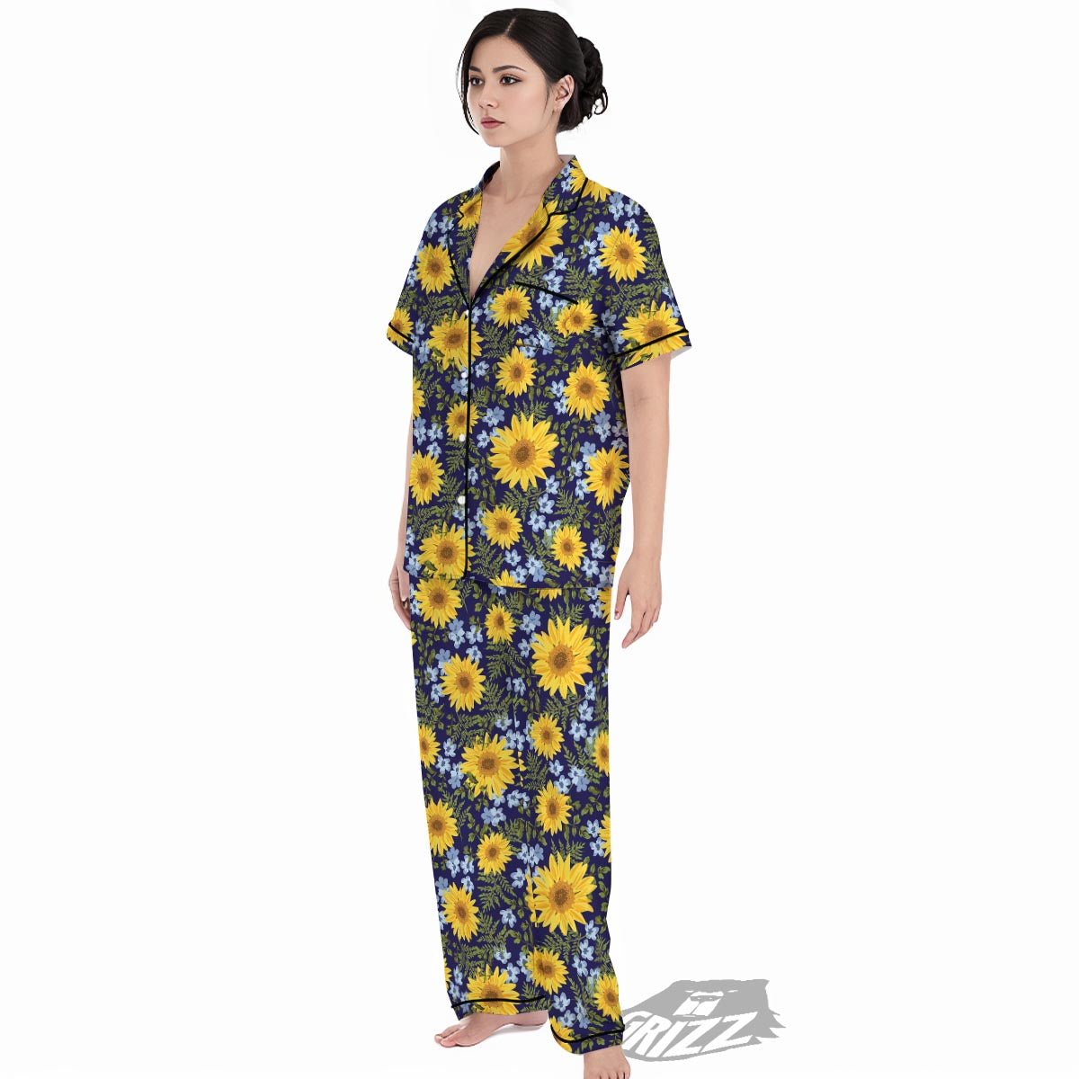 Pattern Sunflower Print Pattern Women's Pajamas Set-grizzshop
