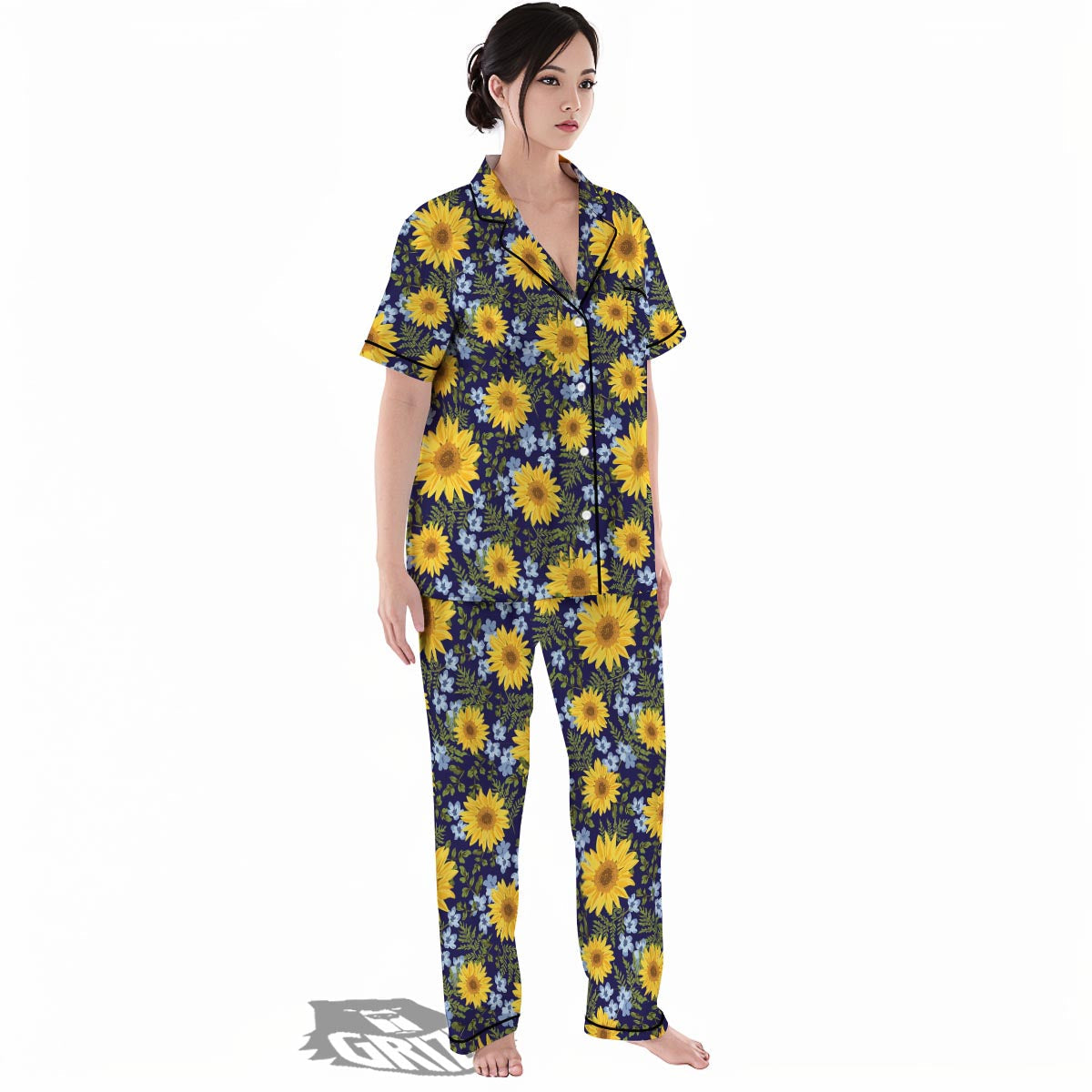 Pattern Sunflower Print Pattern Women's Pajamas Set-grizzshop